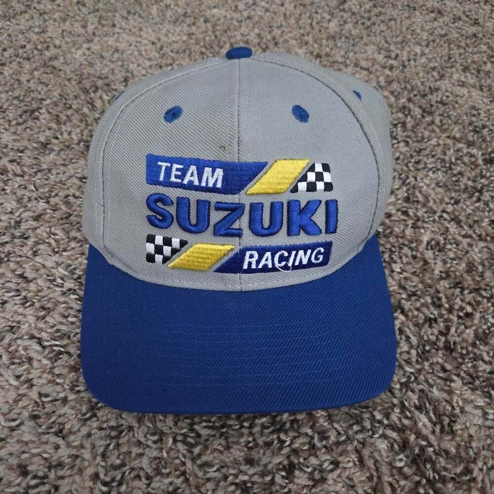 Vintage Suzuki Racing Team Snapback Hat Gray Blue Motorcycle Cap